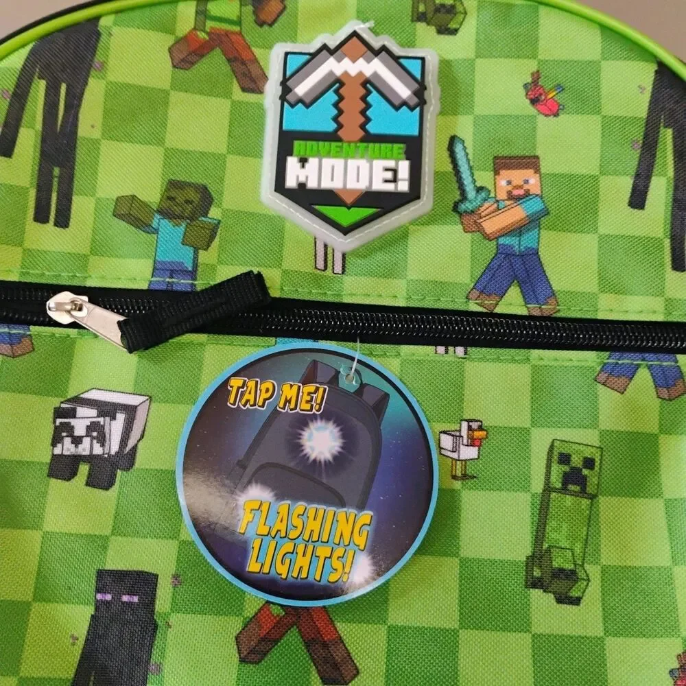 Minecraft 16in Backpack Green School Laptop Bag Gaming Kids 16